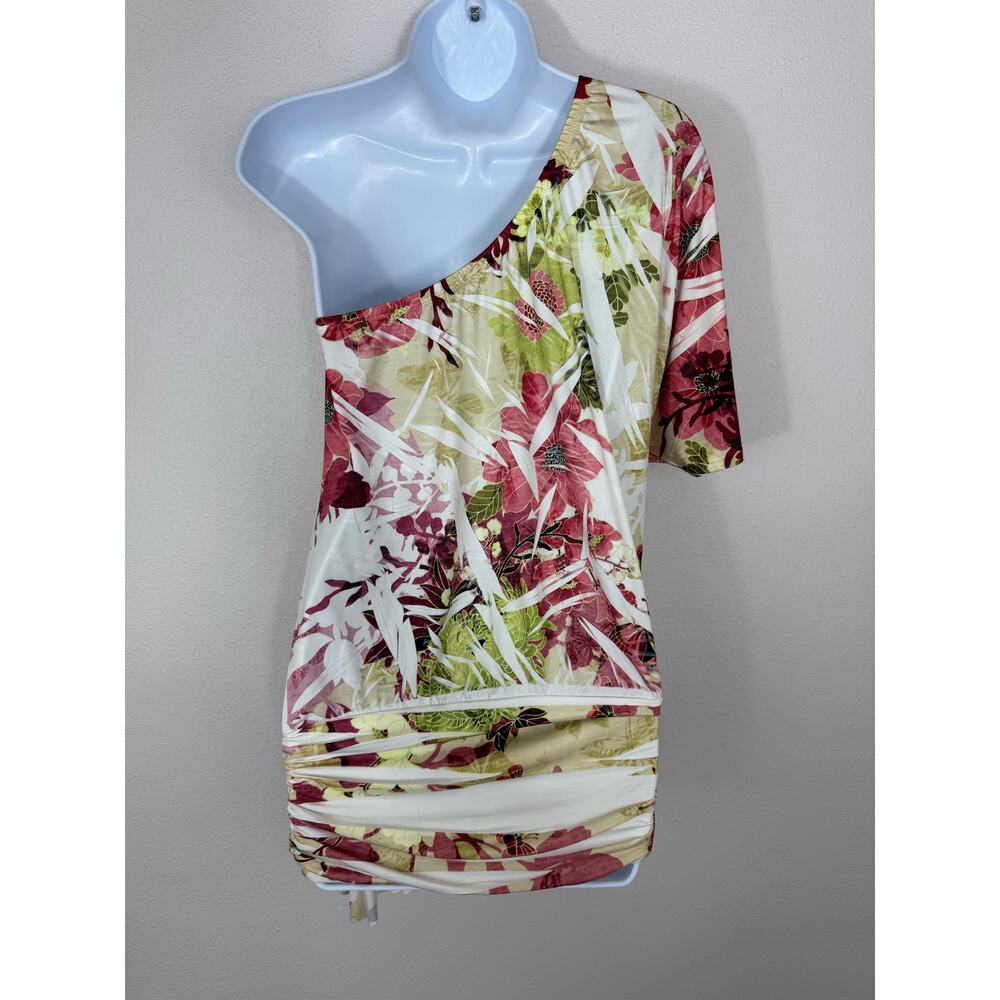 Arden B Y2K Floral One Shoulder Ruched Tunic Top M - Picture 5 of 7